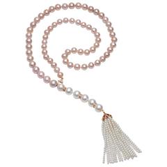 South Sea Pearl and Pink Freshwater Ombrè Tassel Necklace, Opera Length