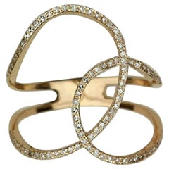 Natural Pave Diamond Double Rounded Circle Ring 14k Gold