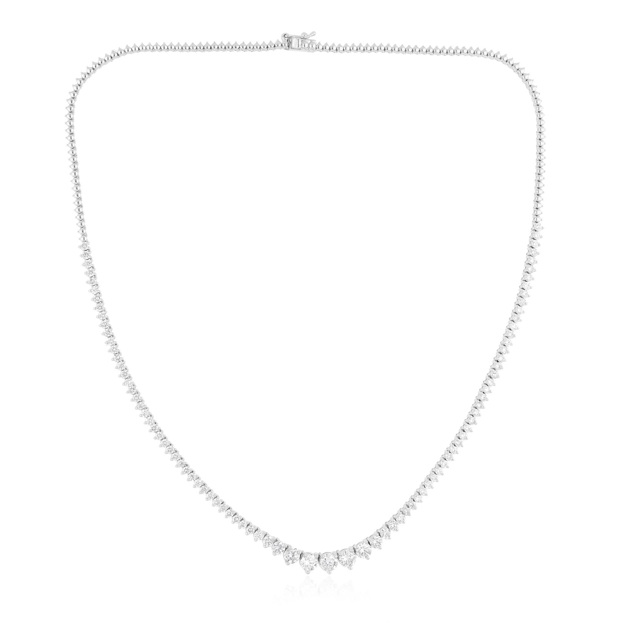 4.8 Ct SI Clarity HI Color Graduated Diamond Tennis Necklace 18 Karat White Gold