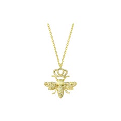 Diamond Queen Bee Dainty Honeycomb Necklace in 14K Solid Yellow Gold