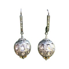 Ball Earring Pave Diamond Rose Cut 925 Silver