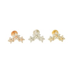 Pendientes de oro macizo de 14 quilates con diamantes auténticos Triple perforación con rosca de estrellas