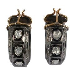 Créoles de style victorien en argent sterling 925 avec diamants taille rose