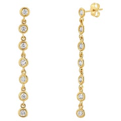 Diamond Bezel Chain 14K Solid Yellow Gold Drop Dangle Earrings