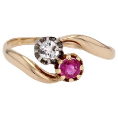 Bague You and Me du 20ème siècle en or jaune 18 carats avec rubis et diamants