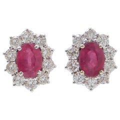 Rubies, Diamonds, 18 Karat White Gold Earrings.