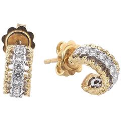 Buccellati Diamond Two Color Gold Hoop Earrings 6
