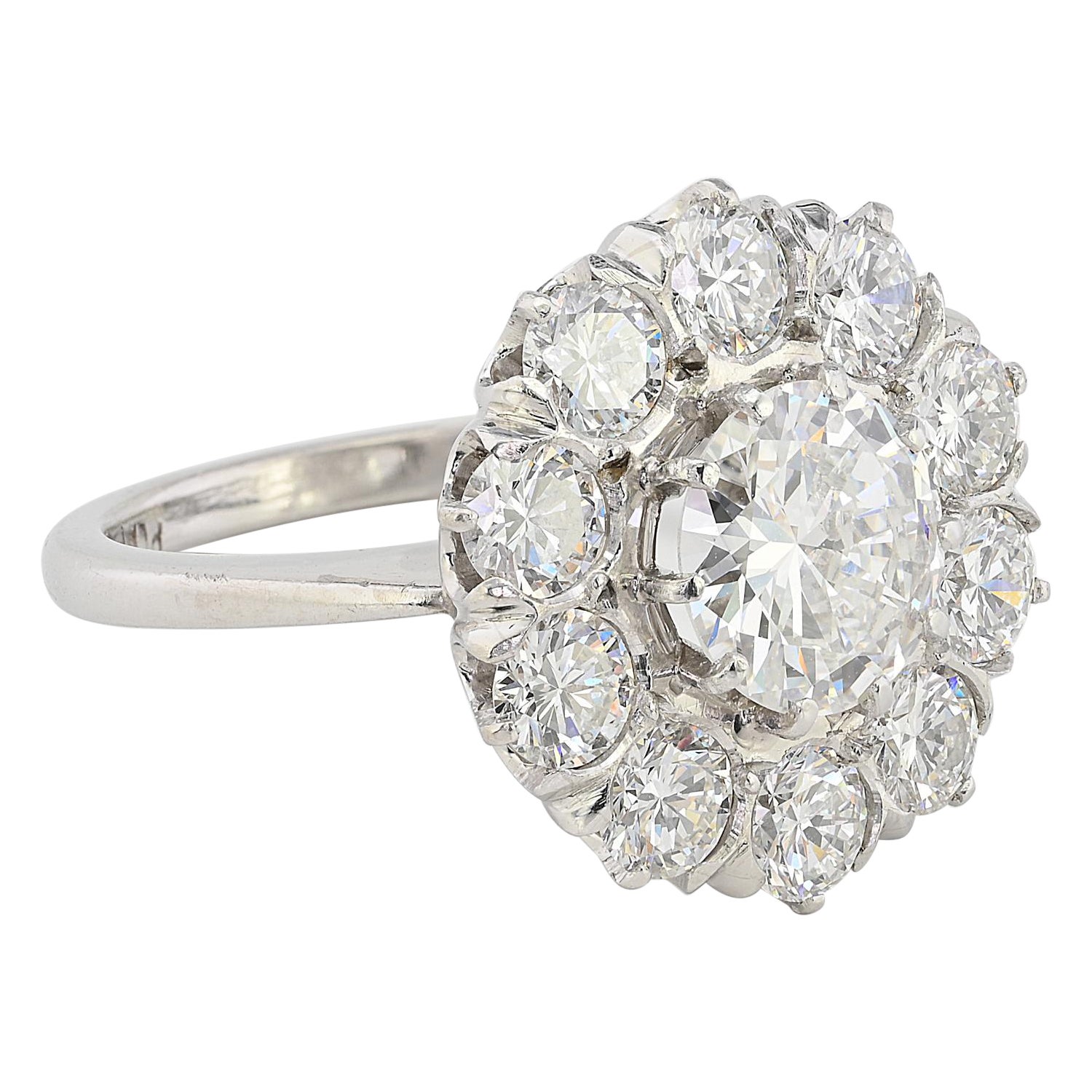 Art Deco D VS2 Certified Diamond Cluster Ring Platinum