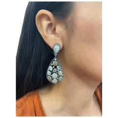 34.52 ct Natural Sapphire & Diamond Dangle Earrings