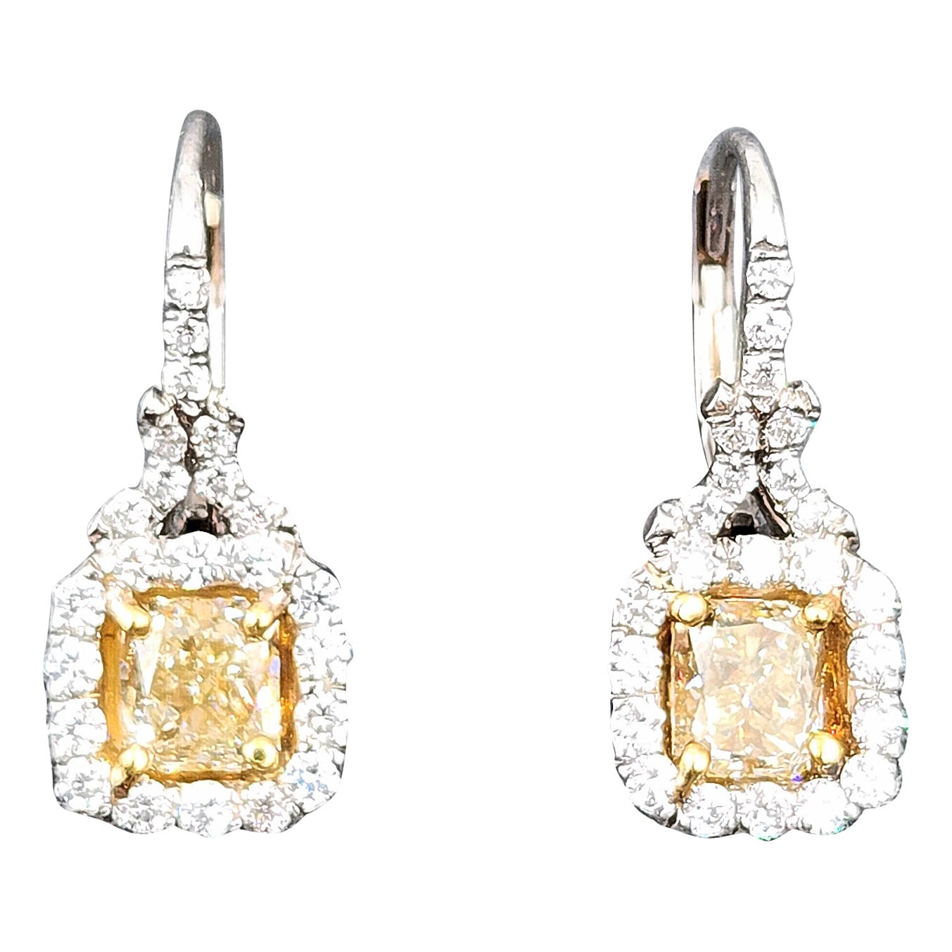 2.75 ct Natural Yellow Diamond Dangle Earrings For Sale