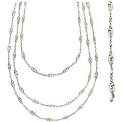 Platinum, Gold and Natural Pearl Long Chain 2