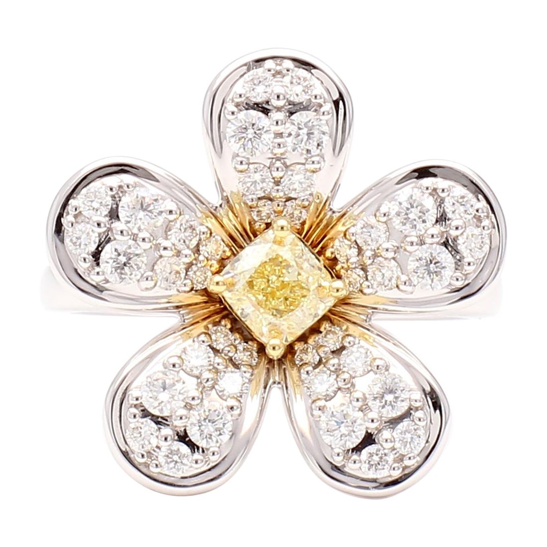 Natural Yellow Cushion Diamond 1.01 Carat TW Gold Cocktail Ring