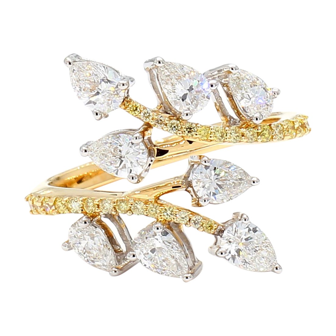 Anillo de cóctel de oro amarillo con diamantes pera blanca natural de 1,42 quilates TW