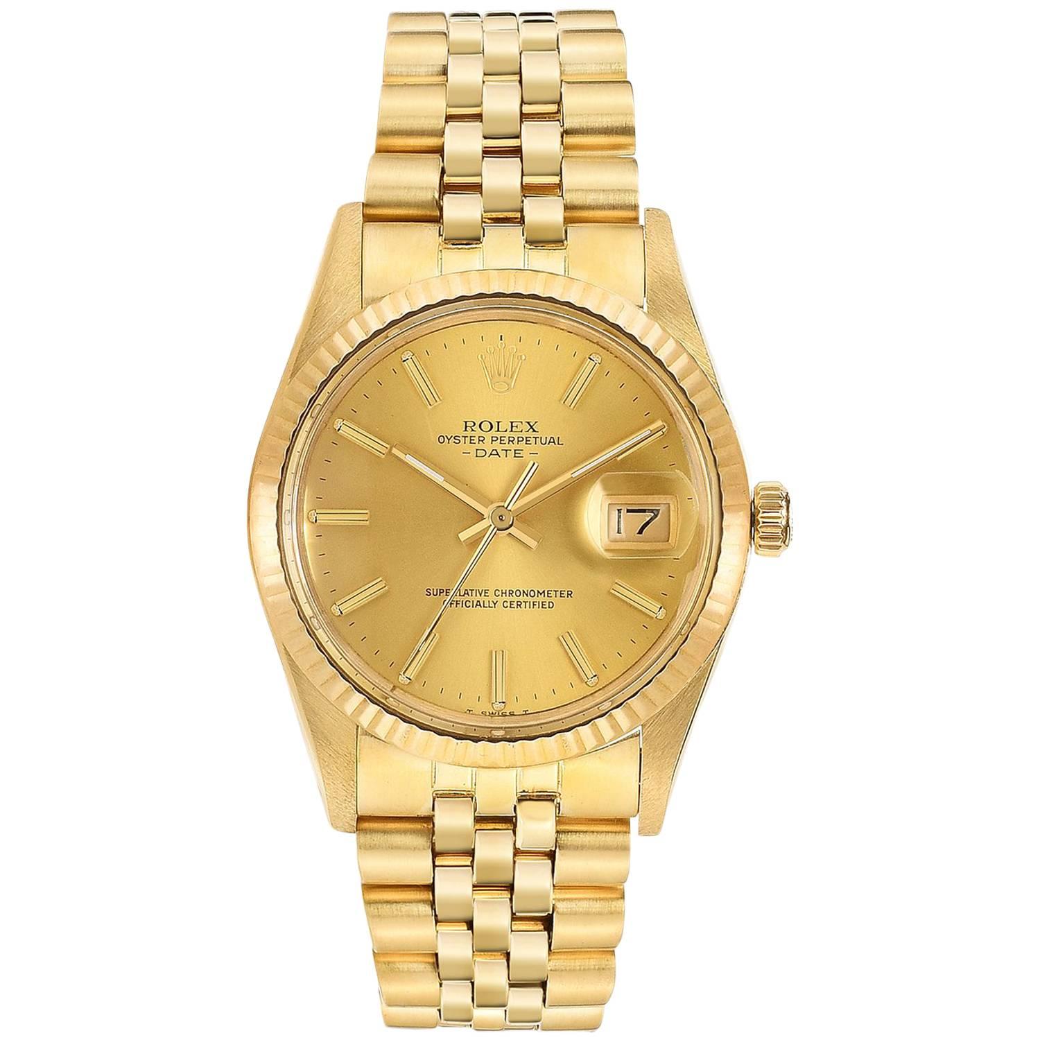 Rolex Yellow Gold Oyster Perpetual Date Automatic Wristwatch 
