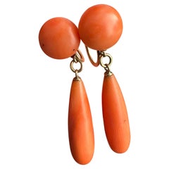 Victorian Natural Red Coral Gold Filled Twist Back Earrings