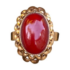 Anello vintage di corallo rosso naturale in oro 14K