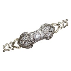 Art Deco Platinum 14K 3ct Diamond Filigree Bracelet