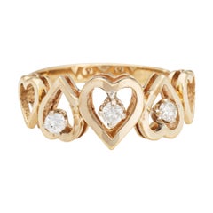 Diamond Heart Ring Vintage 14k Yellow Gold Sz 6.75 Band Estate Fine Jewelry