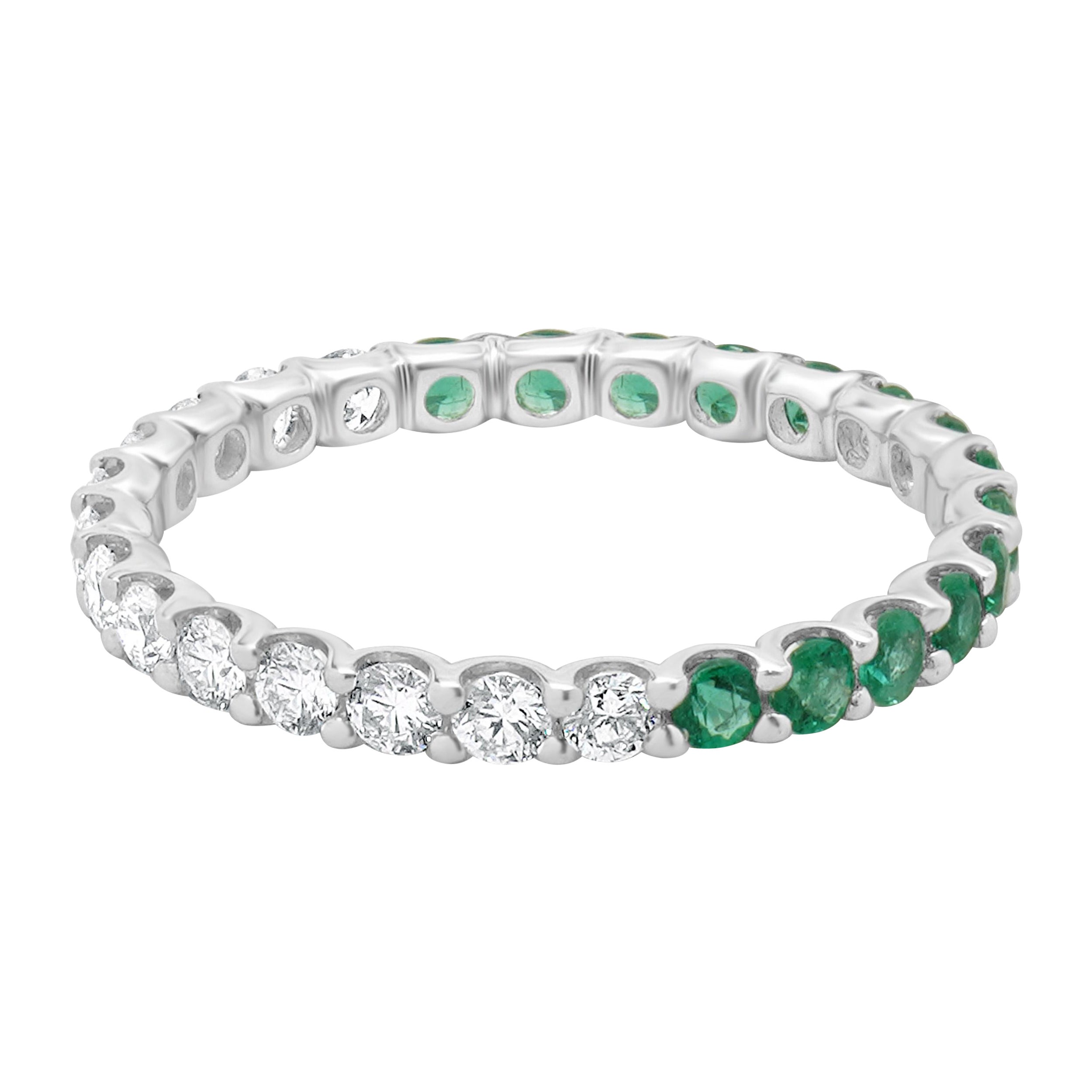 14 Karat White Gold Emerald and Diamond Band