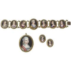 Antique Victorian Enamel Portrait Suite