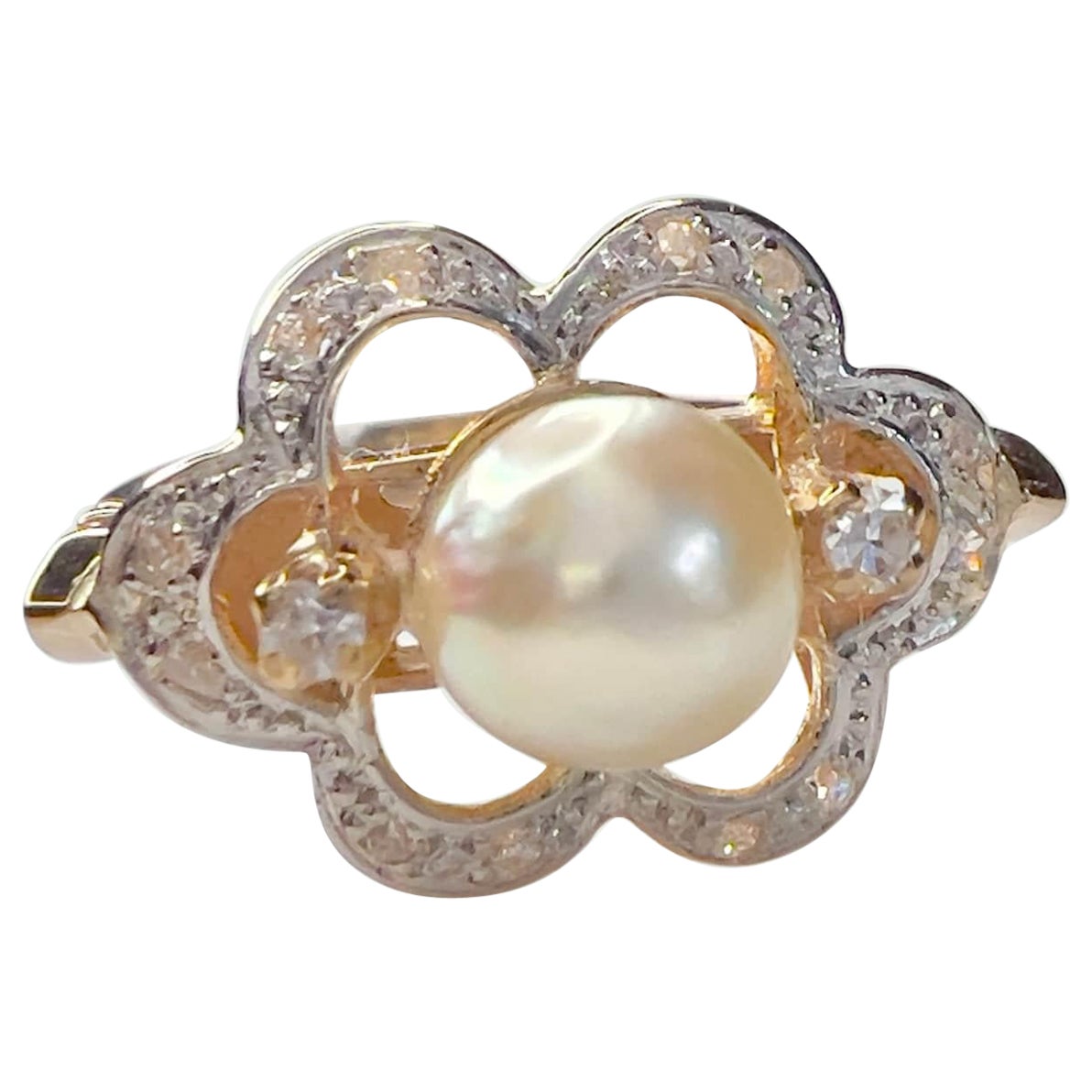 Art Deco 1930-1935 Diamond and Cultured Pearl Gold Ring