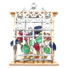 Vintage Emerald, Ruby, Sapphire, Diamond and 18k Gold Window Brooch Circa 1950