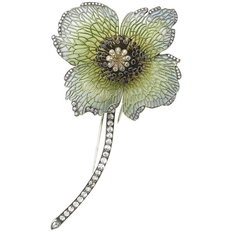 Enamel Poppy Brooch For Sale at 1stdibs