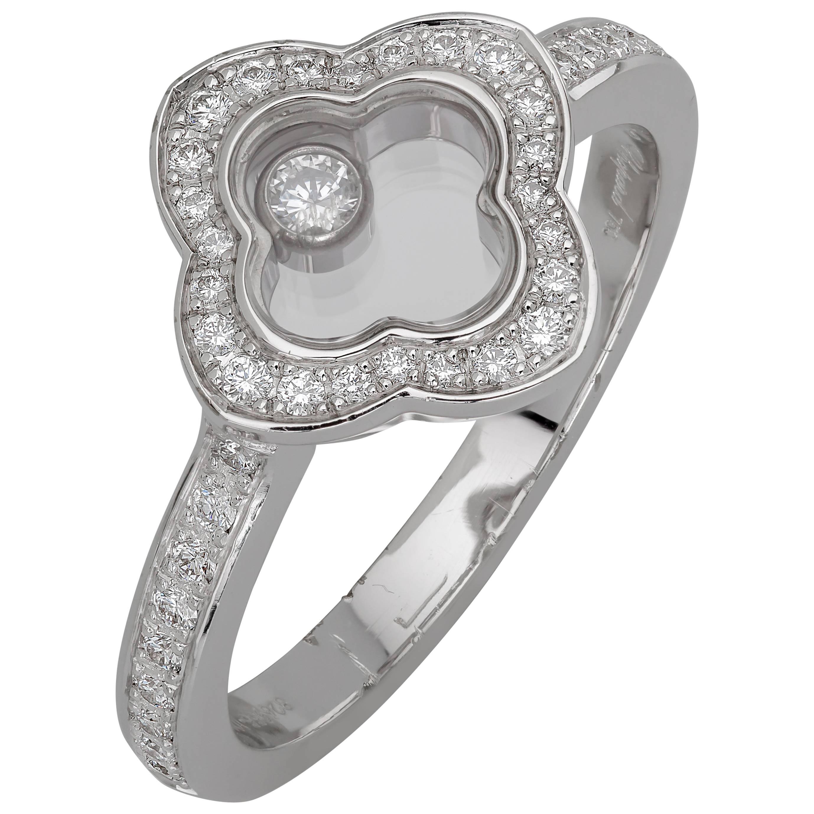 Chopard Happy Clover Diamond Ring 0.25 Carat 18 Karat White Gold For Sale