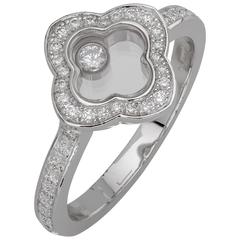 Vintage Chopard Happy Clover Diamond Ring 0.25 Carat 18 Karat White Gold
