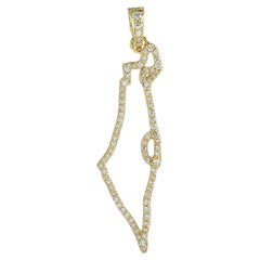 Pendentif en or jaune 14 carats en forme de carte "Land of Israel" avec diamants pavés