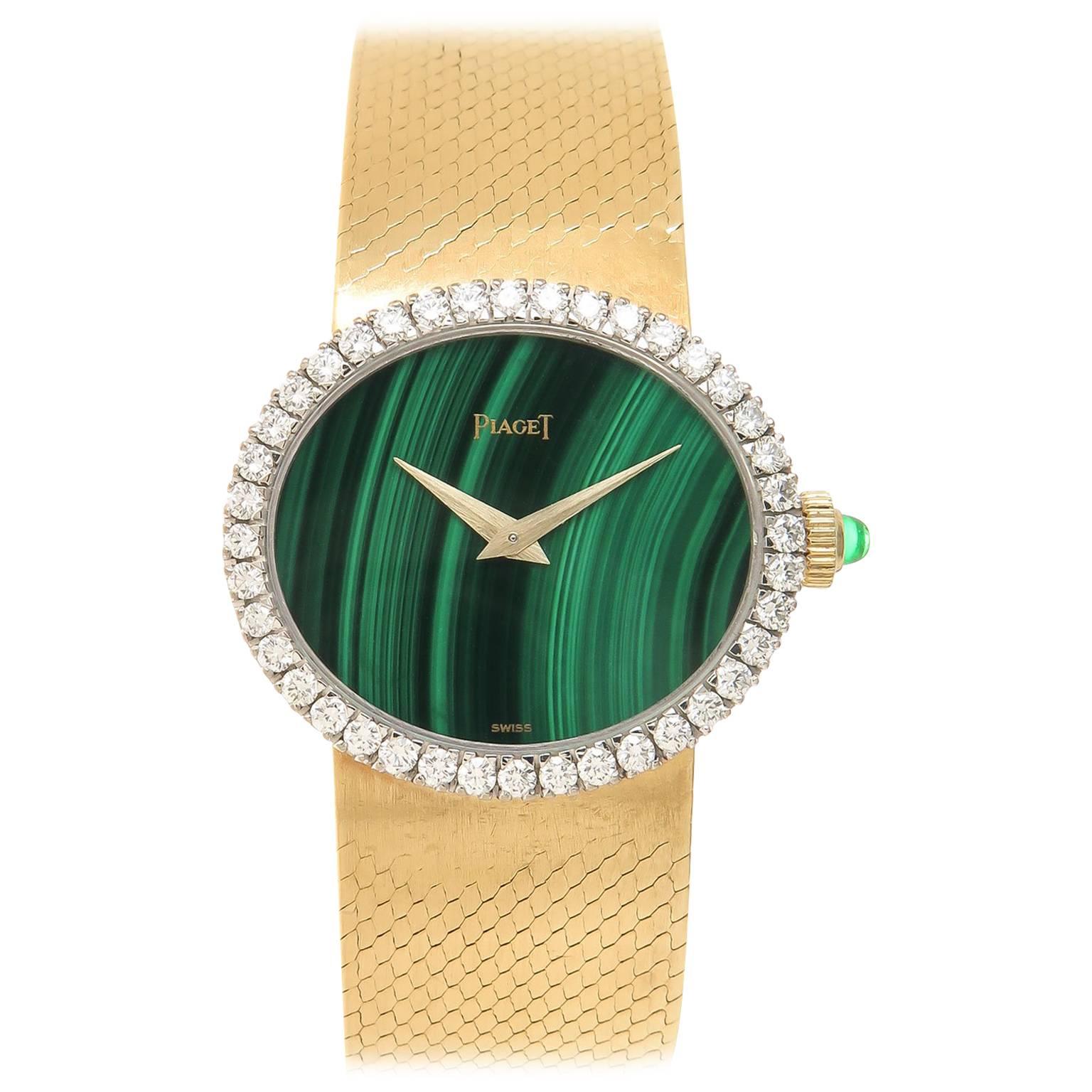 Piaget Ladies yellow Gold Diamond Malachite Manual wind Wristwatch