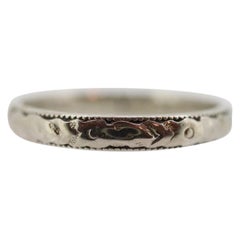 JR Wood and Sons 18K Band. 18k White Gold Embossed Flower Blossom Antique 1920s