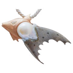 Baroque Pearls, Diamonds, Rose Gold and Silver Fish Brooch/ Pendant.