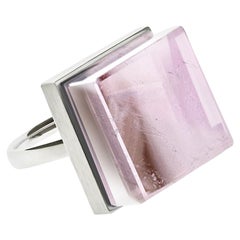 Eighteen Karat White Gold Art Deco Style Ring with Natural Rose Quartz