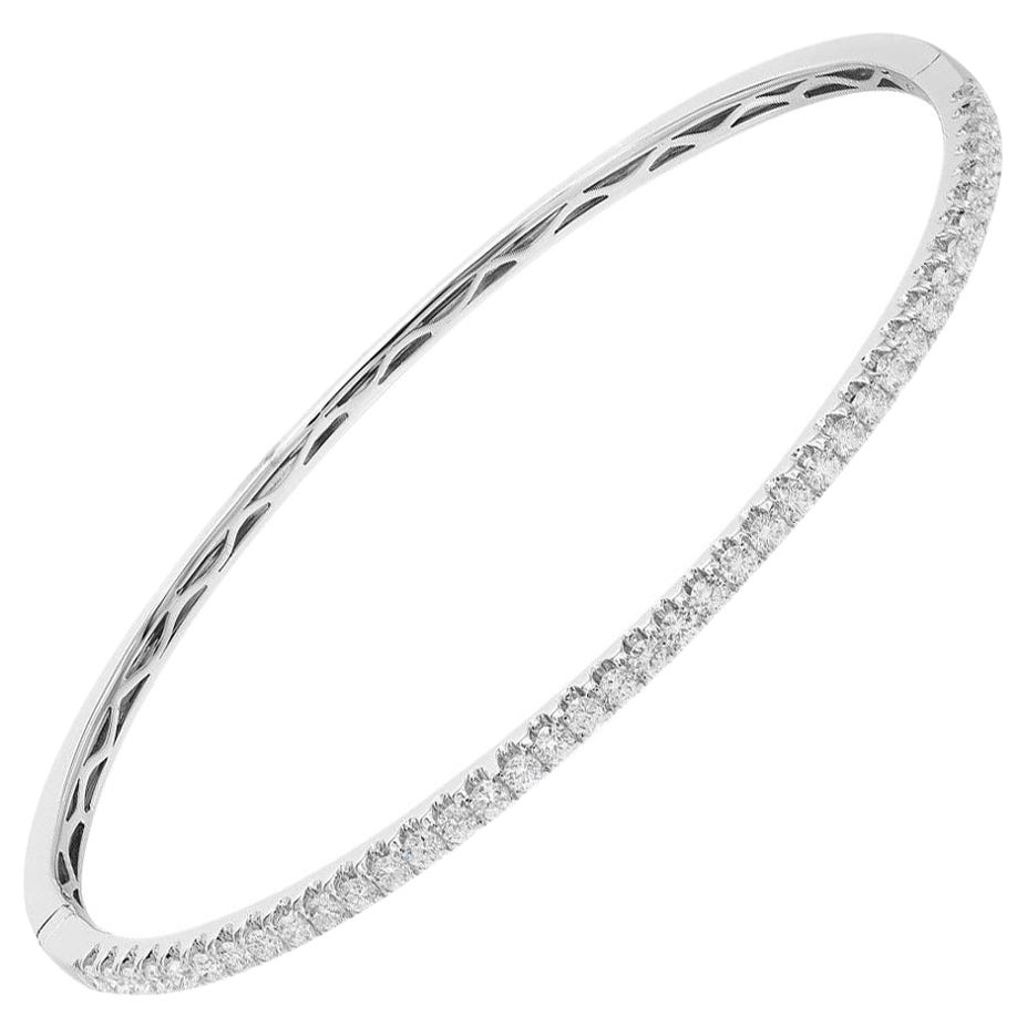 1.00 Carat Diamond Bangle Bracelet 18K White Gold
