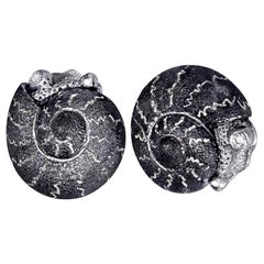 Alex Soldier Diamond Sterling Silver Textured Baby Snail Stud Earrings