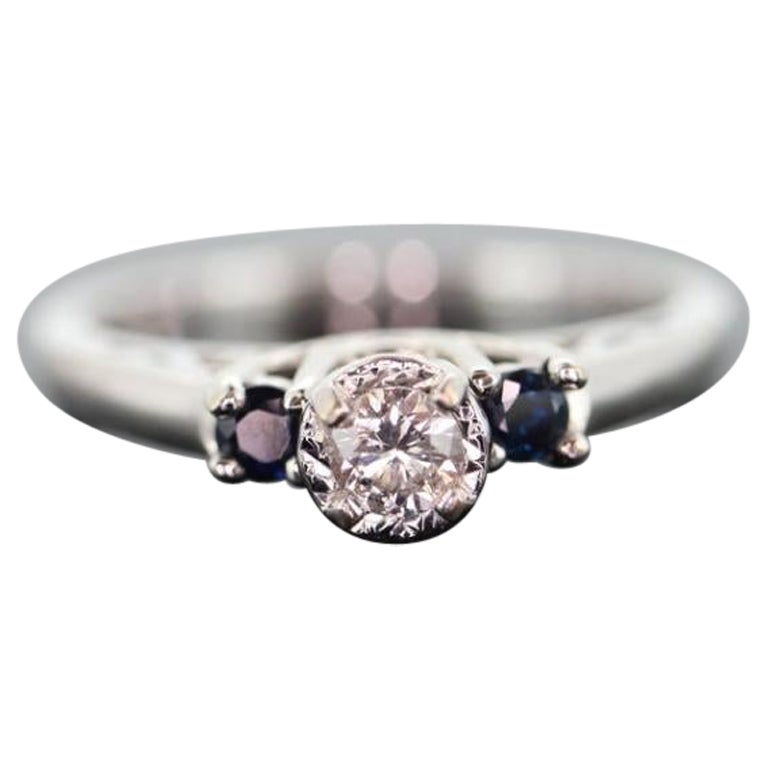 Diamond Sapphire ring. 14k White Gold Diamond Sapphire Solitaire. Trilogy Trio