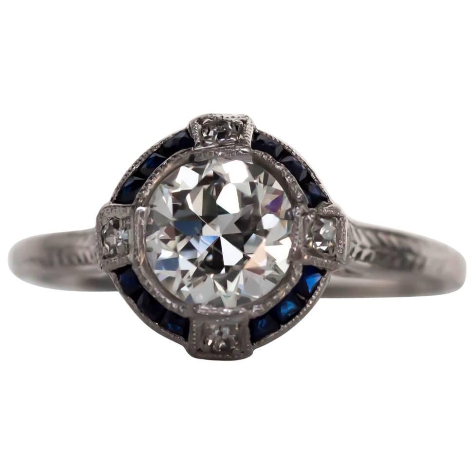 1920s Art Deco GIA Certified 1.05 Carat Diamond Platinum Engagement Ring