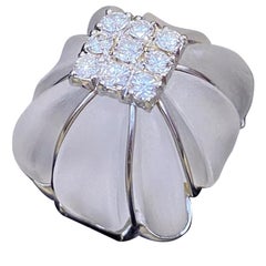 Large Carved Rock Crystal and Diamond Cocktail Ring in 18k White Gold