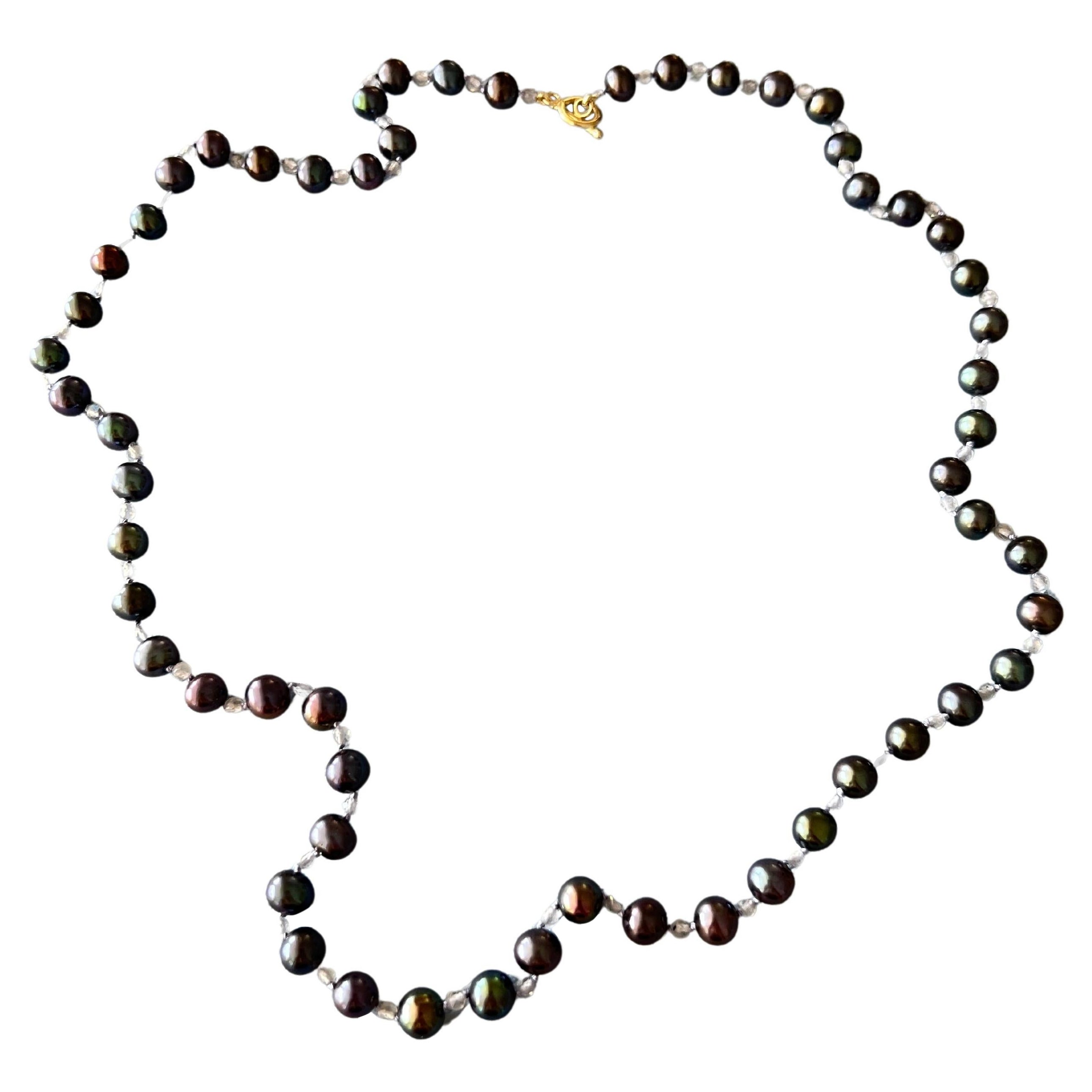 Black Pearl Labradorite Mid-Length Necklace with Gold Filled Clasp J Dauphin
