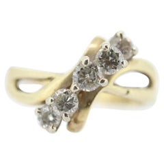 14K Bypass Diamond Ring. Total 0.48ctw Diamond Wave. Stacked. Toi et moi band.