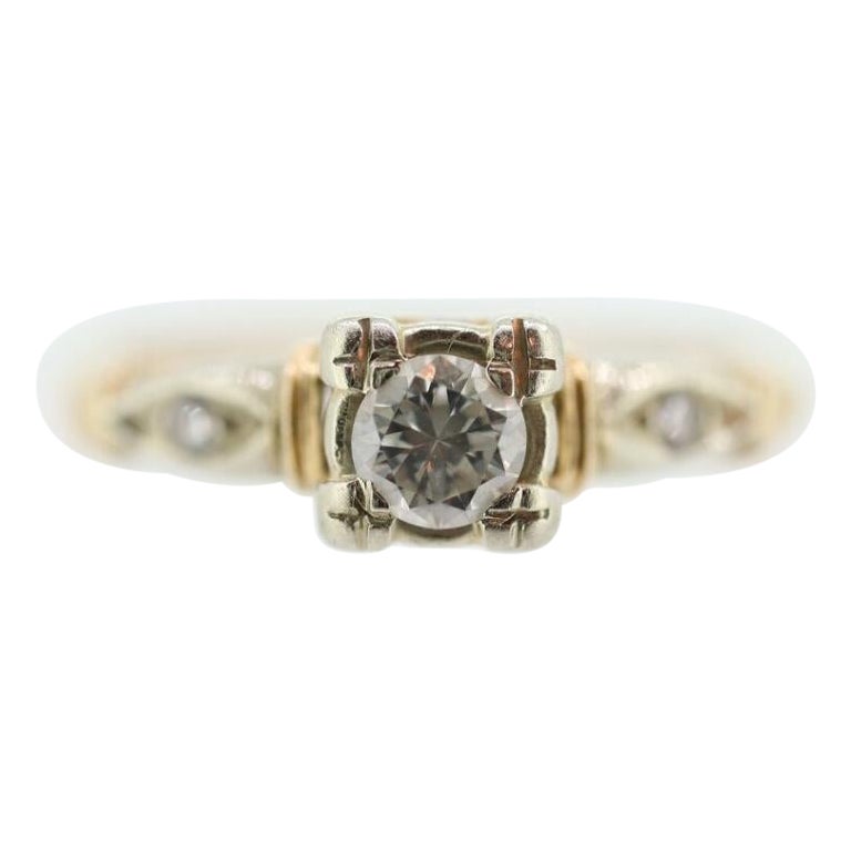 14k Art Deco Diamond ring. 14k White Yellow Gold Square cathedral Ring. For Sale