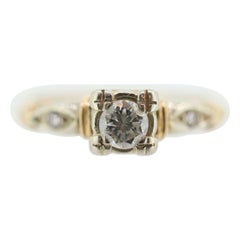 14k Art Deco Diamantring. 14k Weiß-Gelbgold Quadratischer Kathedralenring.