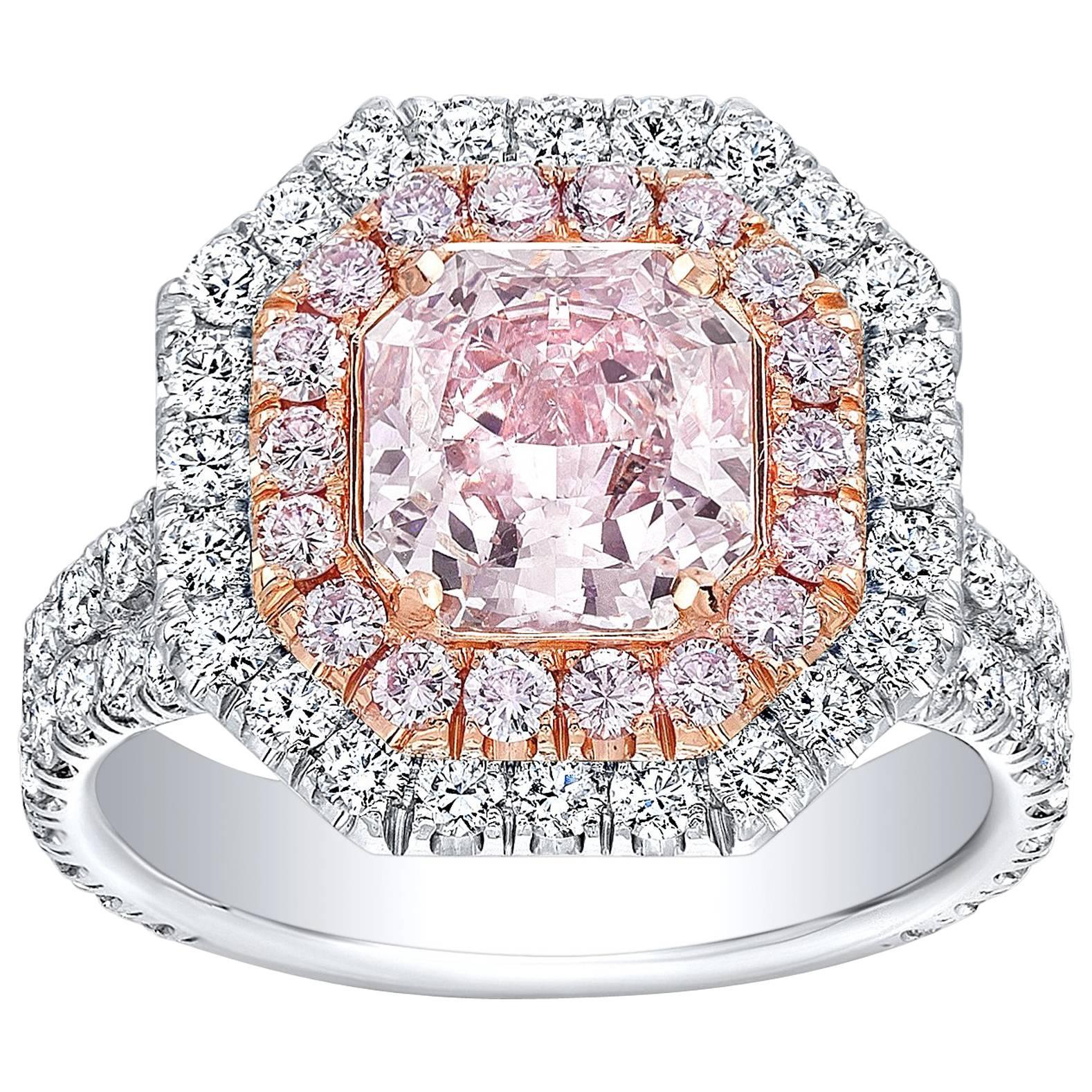Light Pink Diamond Two Color Gold Ring GIA Certified 1.92 Carat 