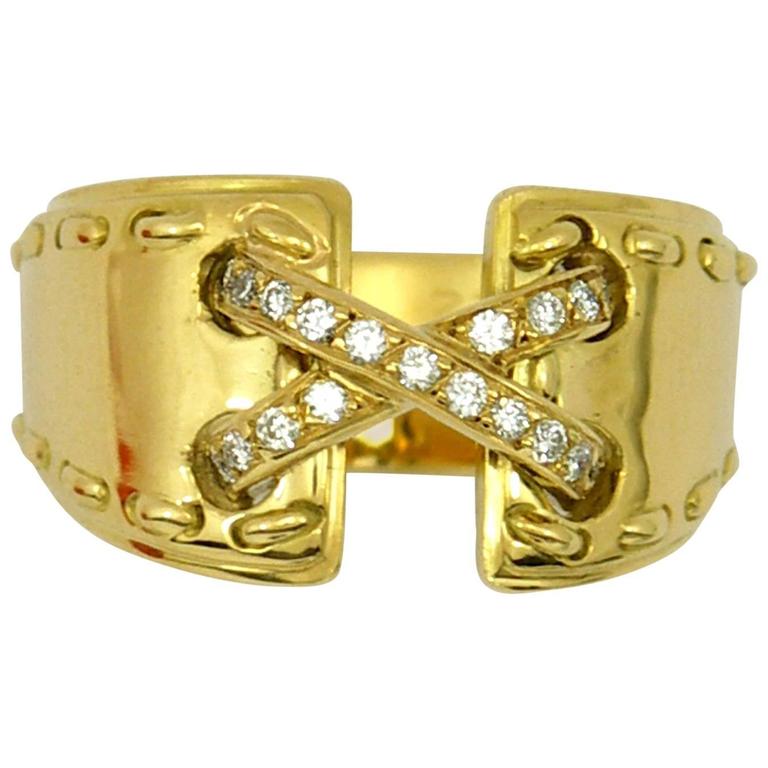 Hermes Diamond Gold Ring For Sale at 1stdibs