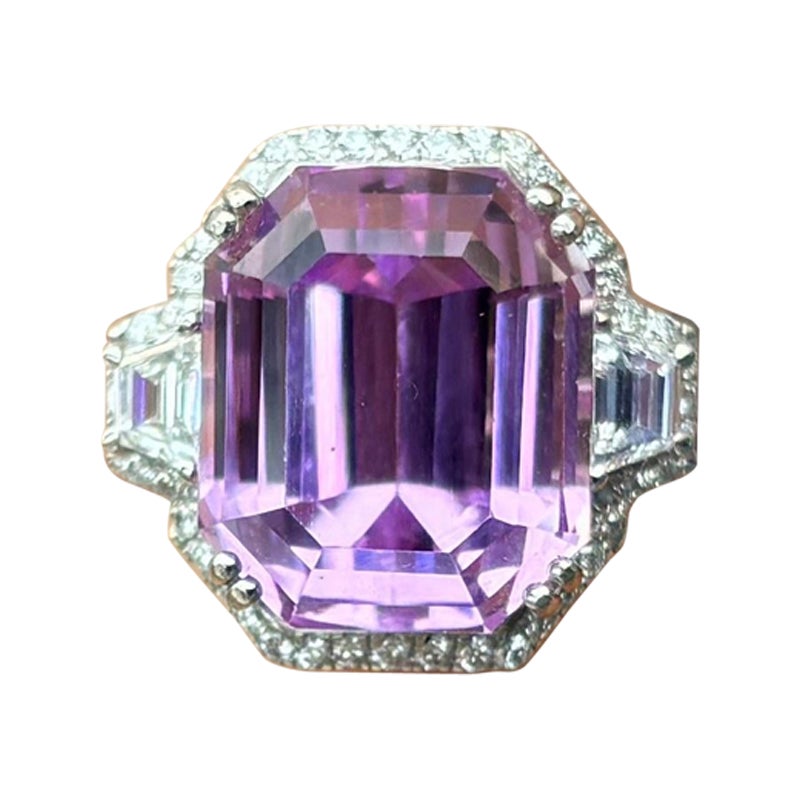 14.27 Carat Kunzite and Diamond Three Stone Cocktail Ring in 18K Gold