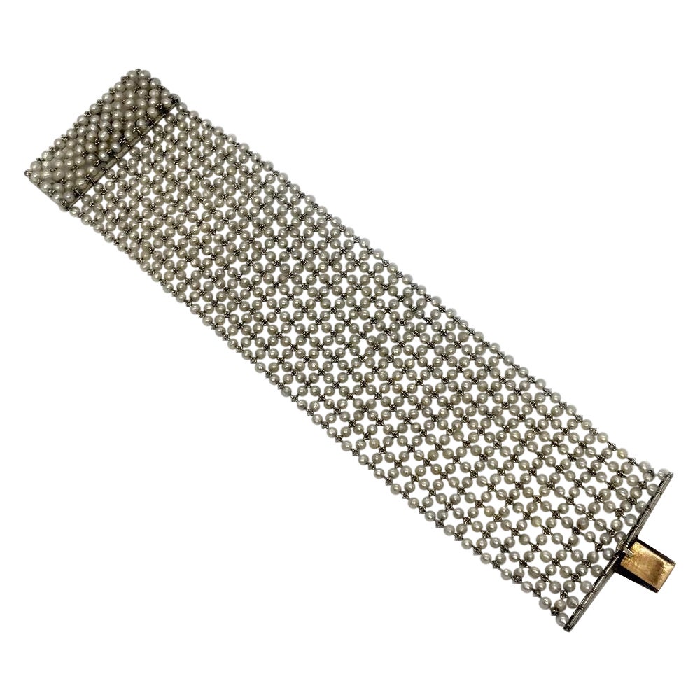 Art Deco Antique Platinum Pearl Bracelet 1920s 42 Gram 7Inch Long 1.75 Inch Wide
