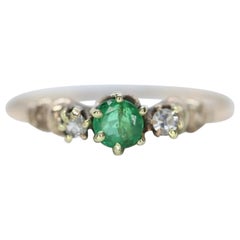 Antique 10k Victorian Emerald and Diamond Claw set ring. Antique dainty emerald