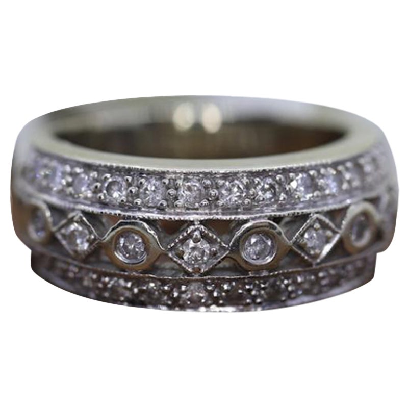 14k Diamond Dome band. Diamond Filigree Intricate Detail Open scroll ring. Bezel