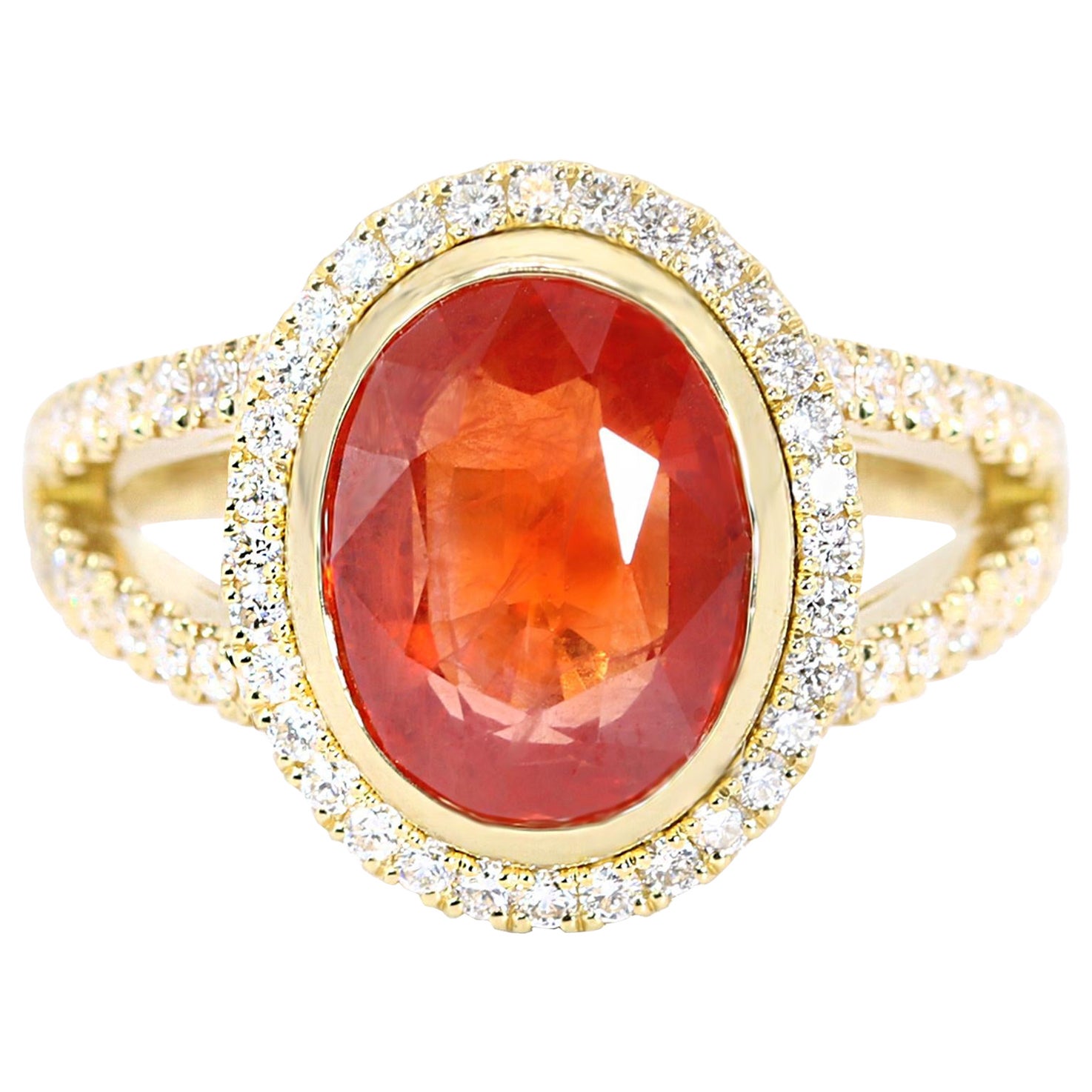 Georgios Collections Anillo de Oro Amarillo de 18 Kilates con Zafiro Naranja y Diamantes